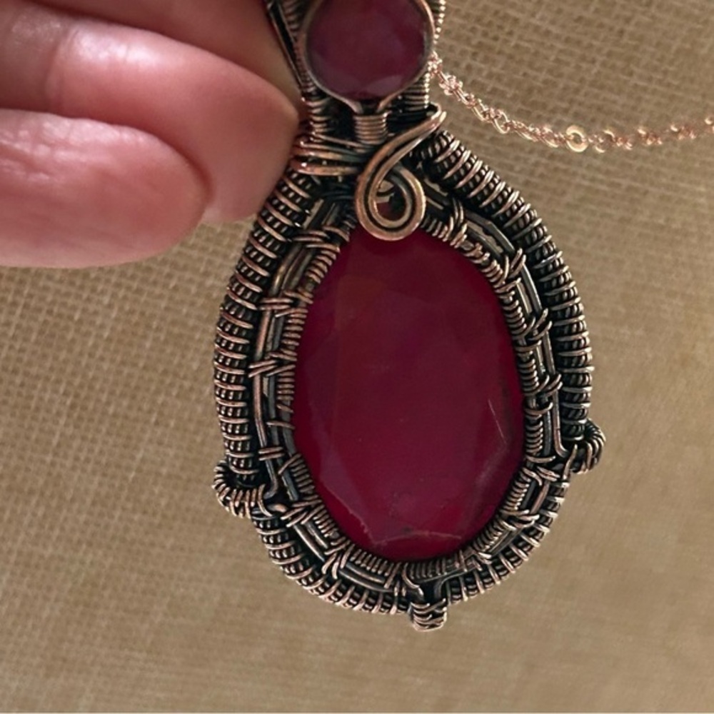 Wire Wrapped Raw Kashmir Red Ruby Pendant
